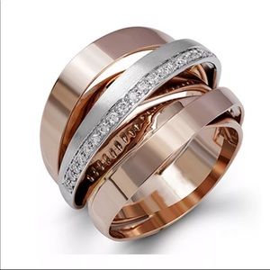 New Rose Gold Diamond Many Lines Crossing Ring